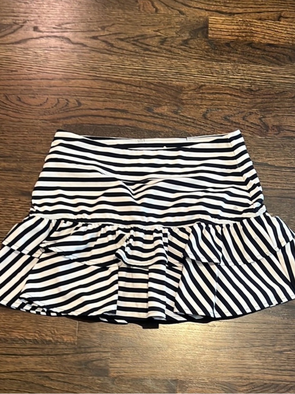 kate spade Black and White Striped Ruffle Hem Skirt